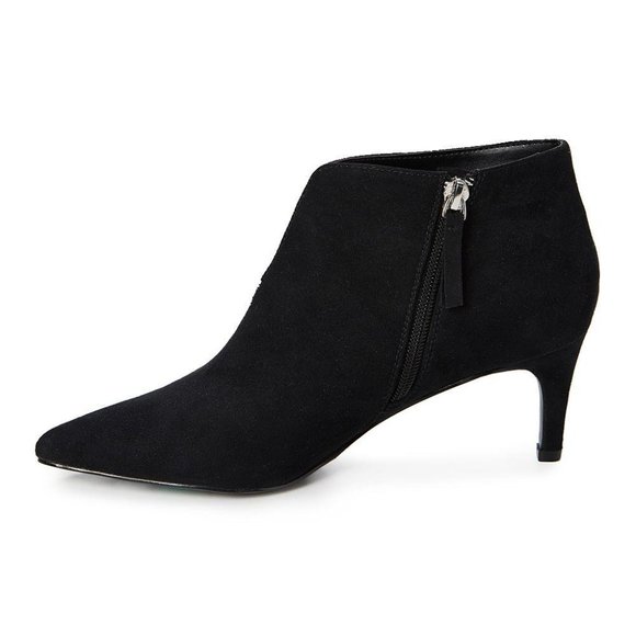 NIB Tahari Black Sherron Kitten Heel Microsuede Bootie, Size Women's 7M - Picture 1 of 4